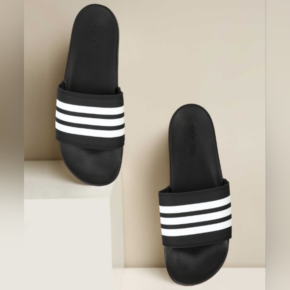 Adidas Adilette Comfort Slides- Black/White - Picture 7 of 8